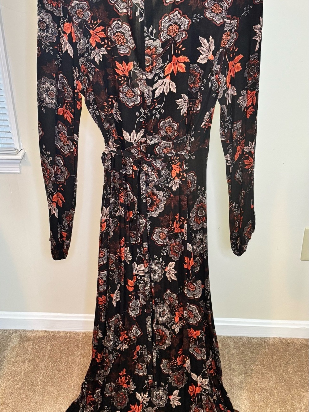 Forever 21 Black Floral Faux Wrap High-Low Maxi Dress Rust Orange Boho - Picture 3 of 6